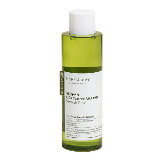 Mary&May - Vegan CICA Tea Tree AHA PHA Blemish Toner 200ml
