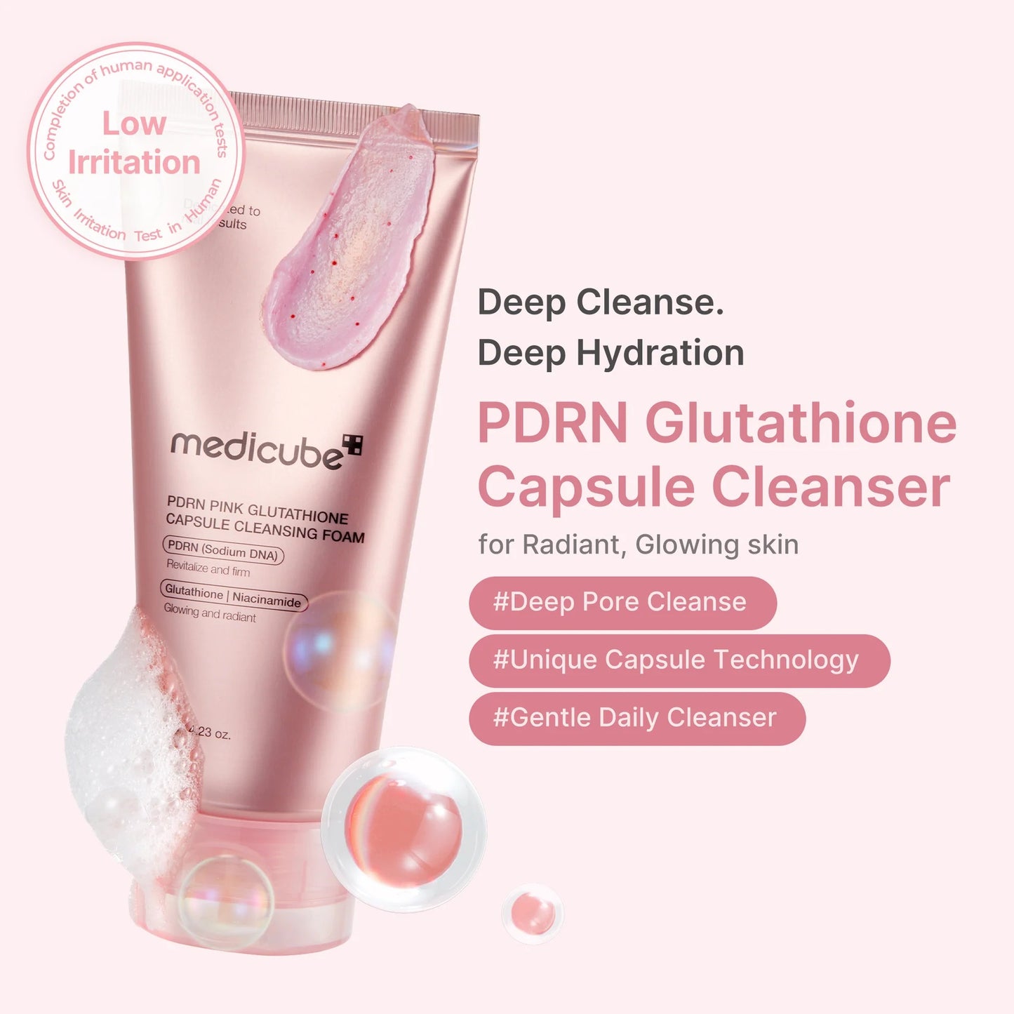 Medicube - PDRN pink glutathione capsule cleansing foam 120g