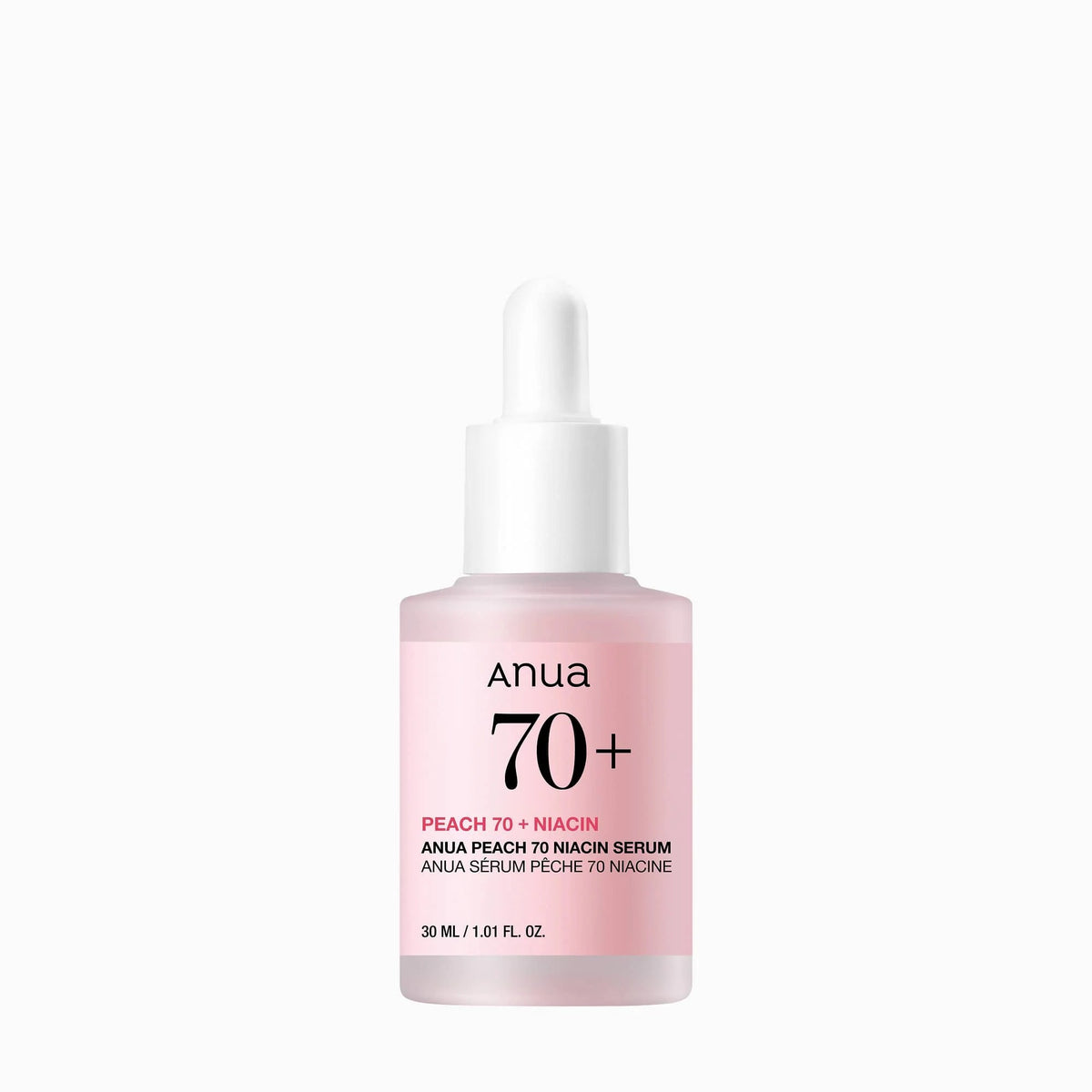 Anua Peach 70+ Niacin serum bottle on a white background