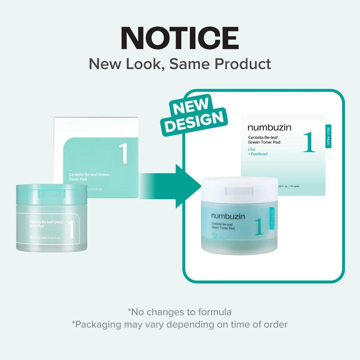 numbuzin - No.1 Centella Re-leaf Green Toner Pad 190ml (70 pads)